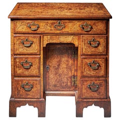 Rare Burr Walnut George II 18th Century Kneehole Desk, circa 1730-1740, England