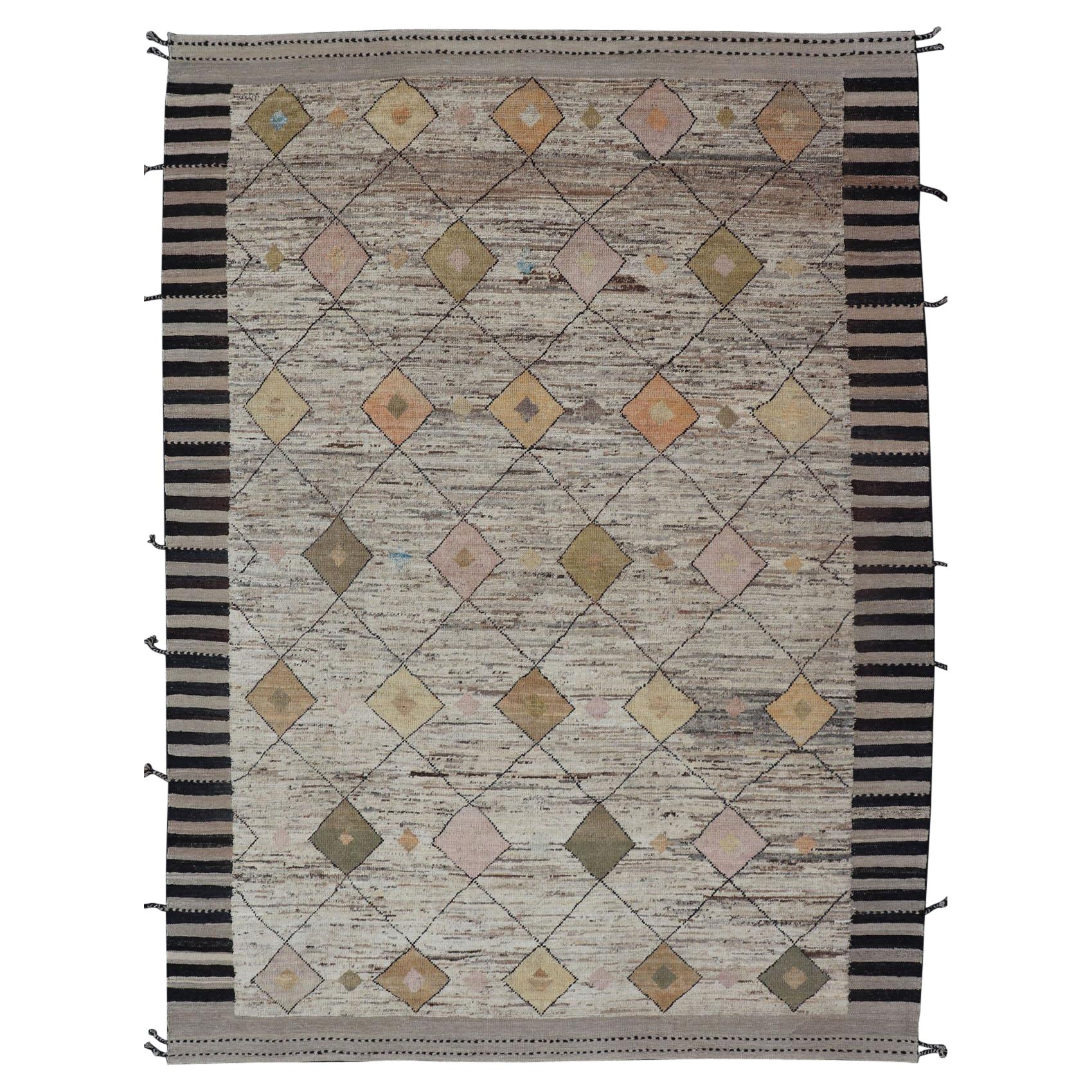 Motif marocain moderne noué à la main de diamants avec motifs tribaux