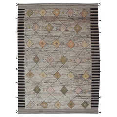 Modern Hand Knotted Moroccan Diamond Pattern in with Tribal Motifs