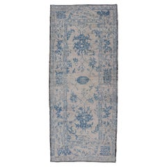 Modern Rug with Traditional Oushak Design in Contemporary Cream & Blue Colors