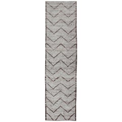 Modern Hand Knotted Runner in All-Over Design in Brown Color & Cream Background