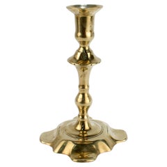 Antique 18th Century George II English Brass Petal Base Single Candlestick