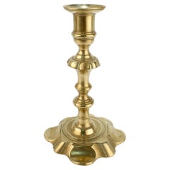 Antique 18th Century George II English Brass Petal Base Single Candlestick 