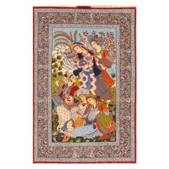 Tapis persan d'Ispahan pictural du milieu du 20e siècle (3' 8" x 5' 5" - 112 x 166 cm)