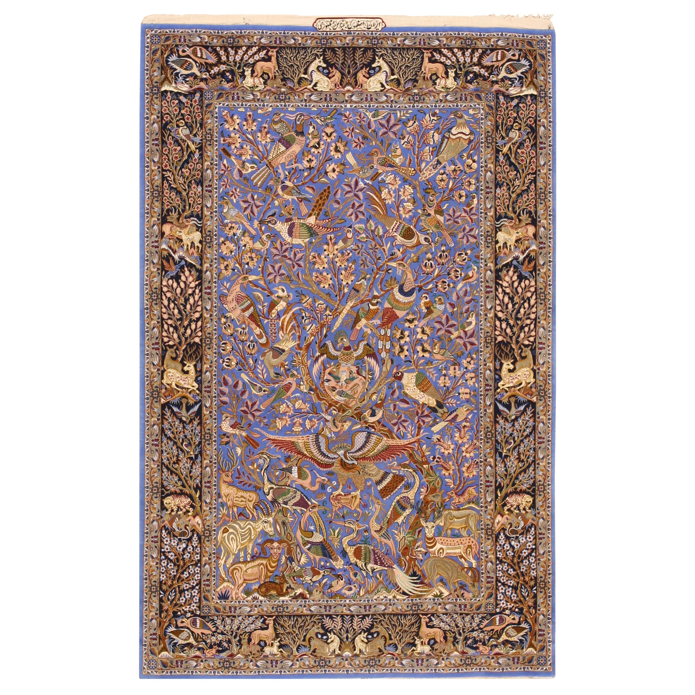 Tapis persan d'Ispahan en soie du milieu du 20e siècle (97 x 167 cm)