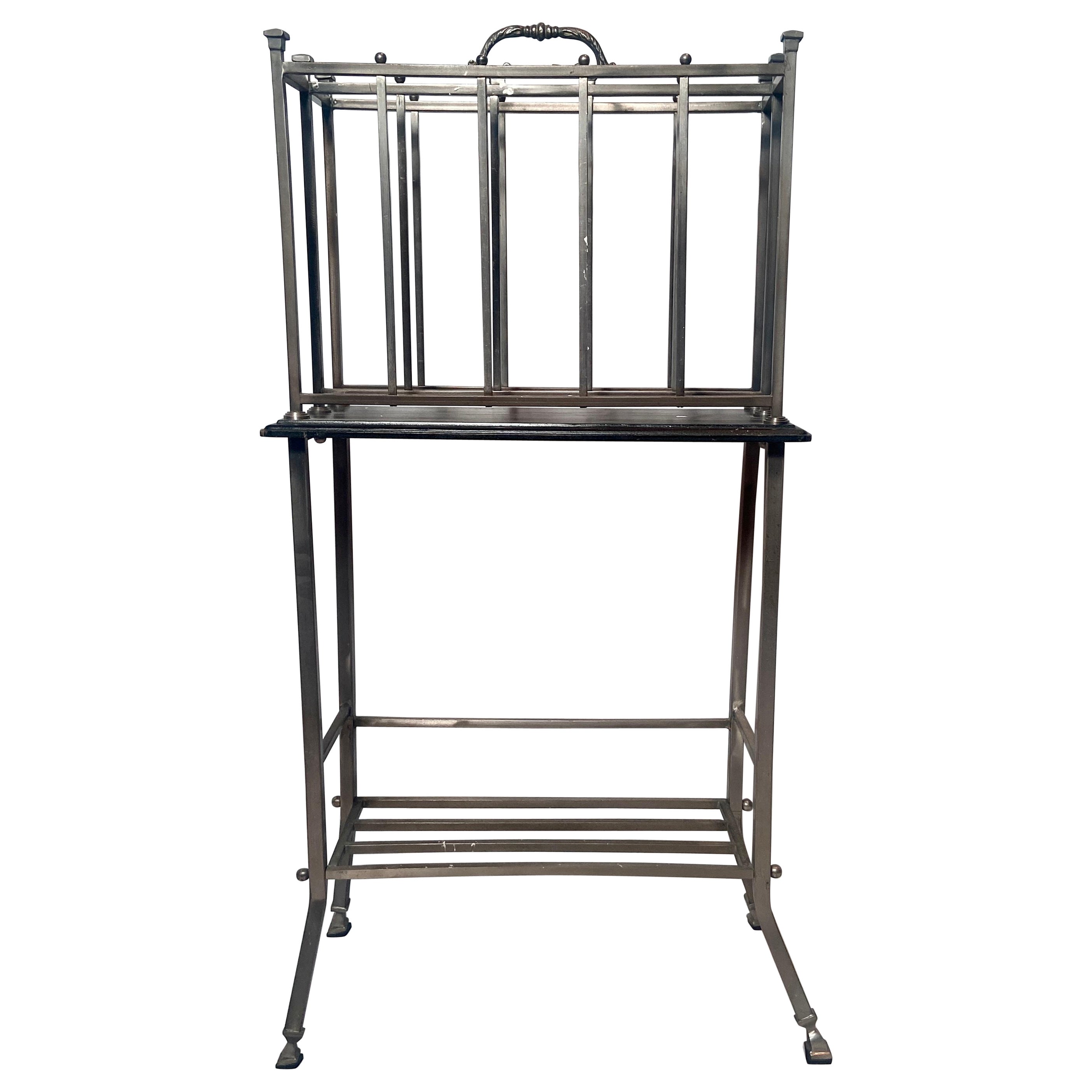 Estate English Polished Steel Canterbury or Magazine Stand, circa 1940's For Sale