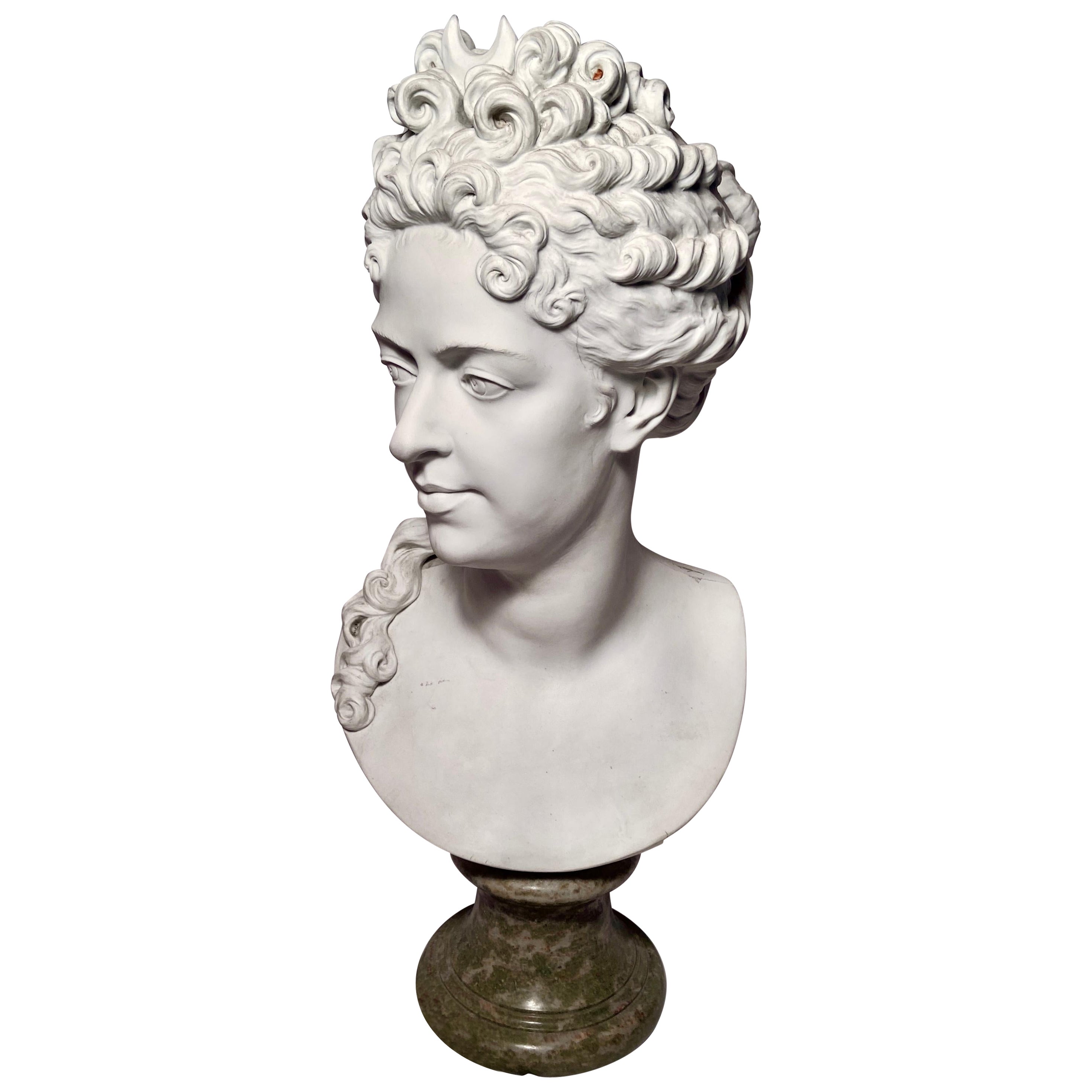 Antique 19th Century French Bisque Porcelain Bust of Diana, Goddess of the Hunt For Sale