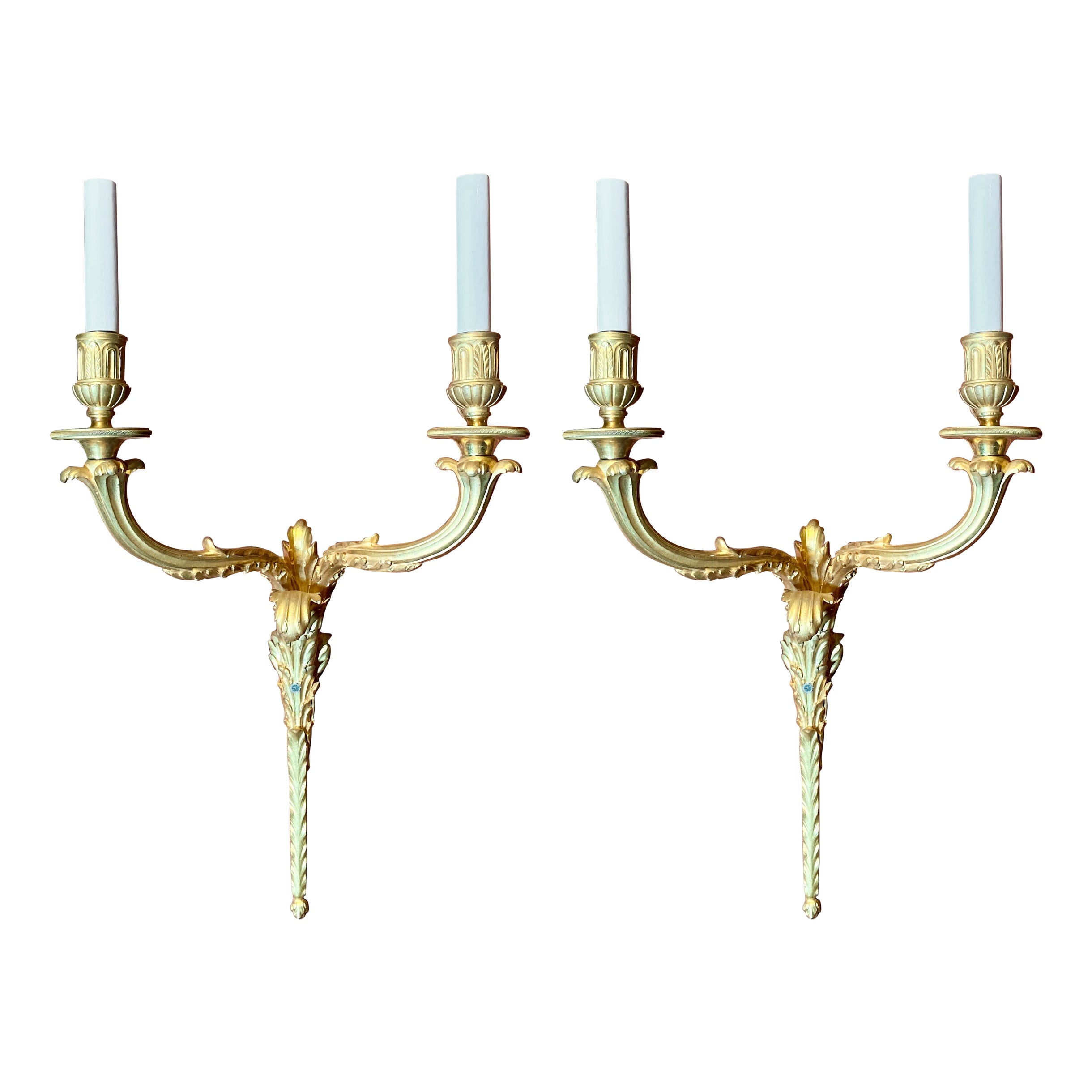 Pair Antique French Bronze D' Ore Wall Sconces, Circa 1880s For Sale