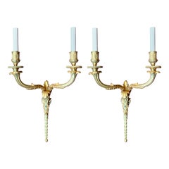 Pair Antique French Bronze D' Ore Wall Sconces, Circa 1880s