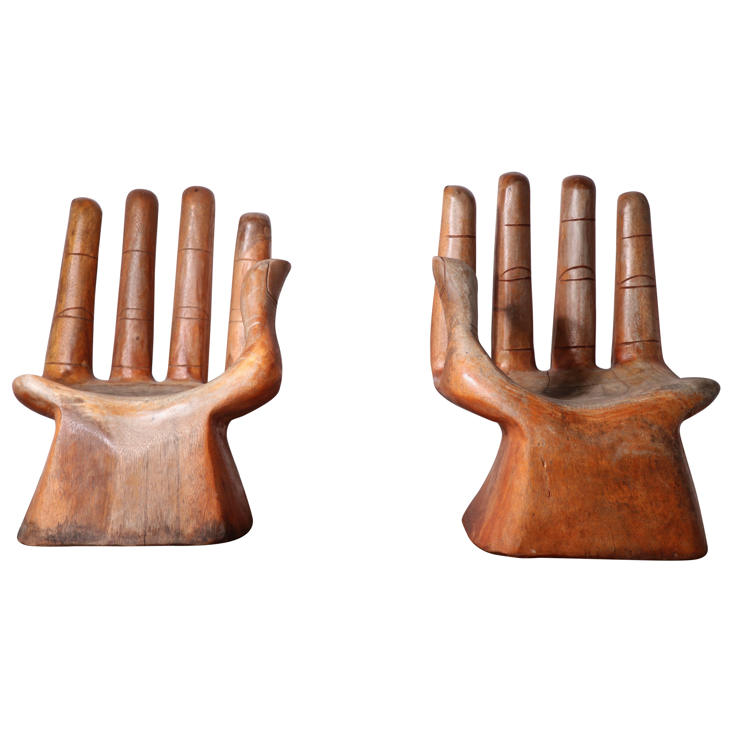 Pr. Vintage Hand Carved Miniature Hand Chairs after Pedro Friedeberg