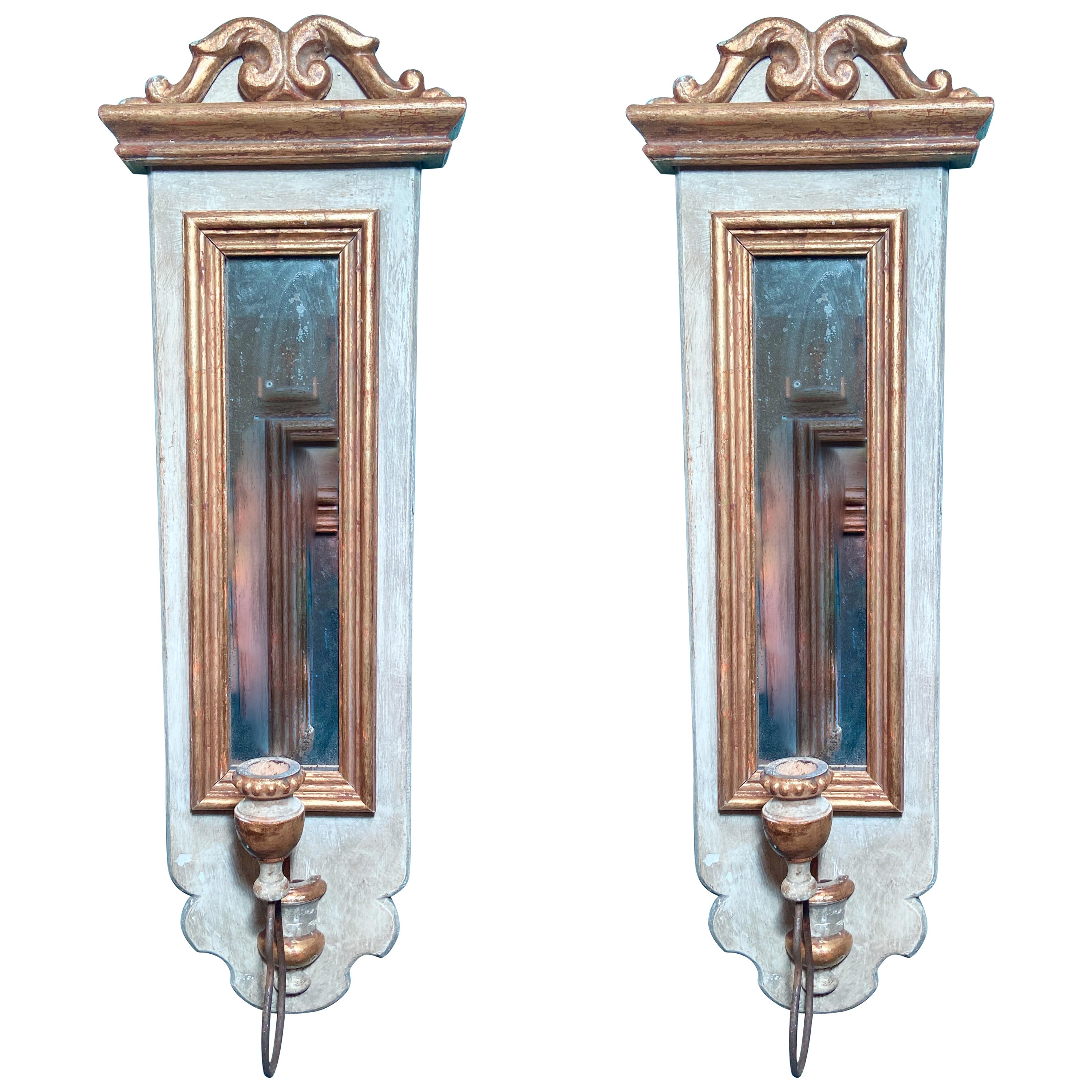 Pair Estate 20th Century Italian Gilt Wood and Metal Sconces For Sale