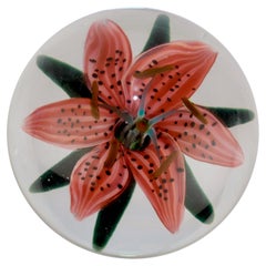 Vintage Steven Lundberg / Lundberg Studios Glass Tiger Lily Pedestal Paperweight