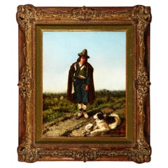 19th Century European Oil Painting of an Old Man and His Dog