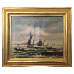 19th Century Great English Marine Sailboat Oil Painting