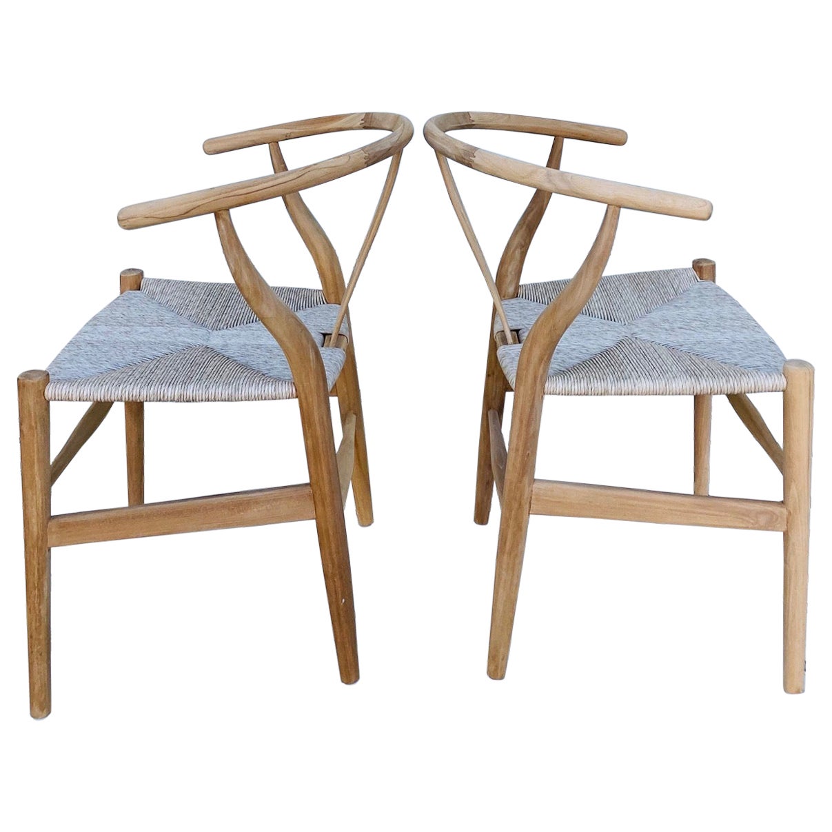 Pair of Vintage Danish Modern Chairs in Natural Teak Wood with Handwoven Seats