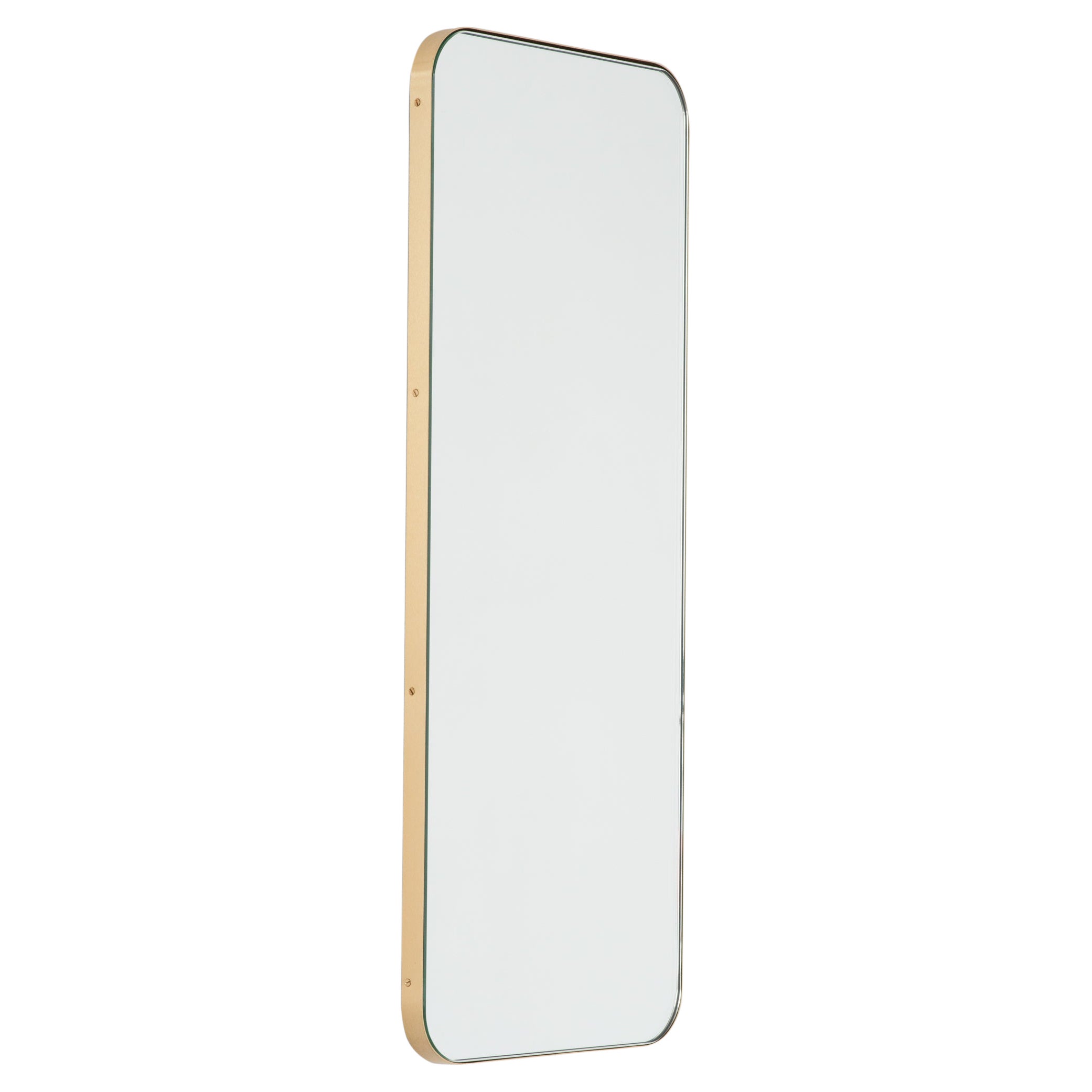 Quadris Rectangular Minimalist Mirror with Brass Frame, XL For Sale