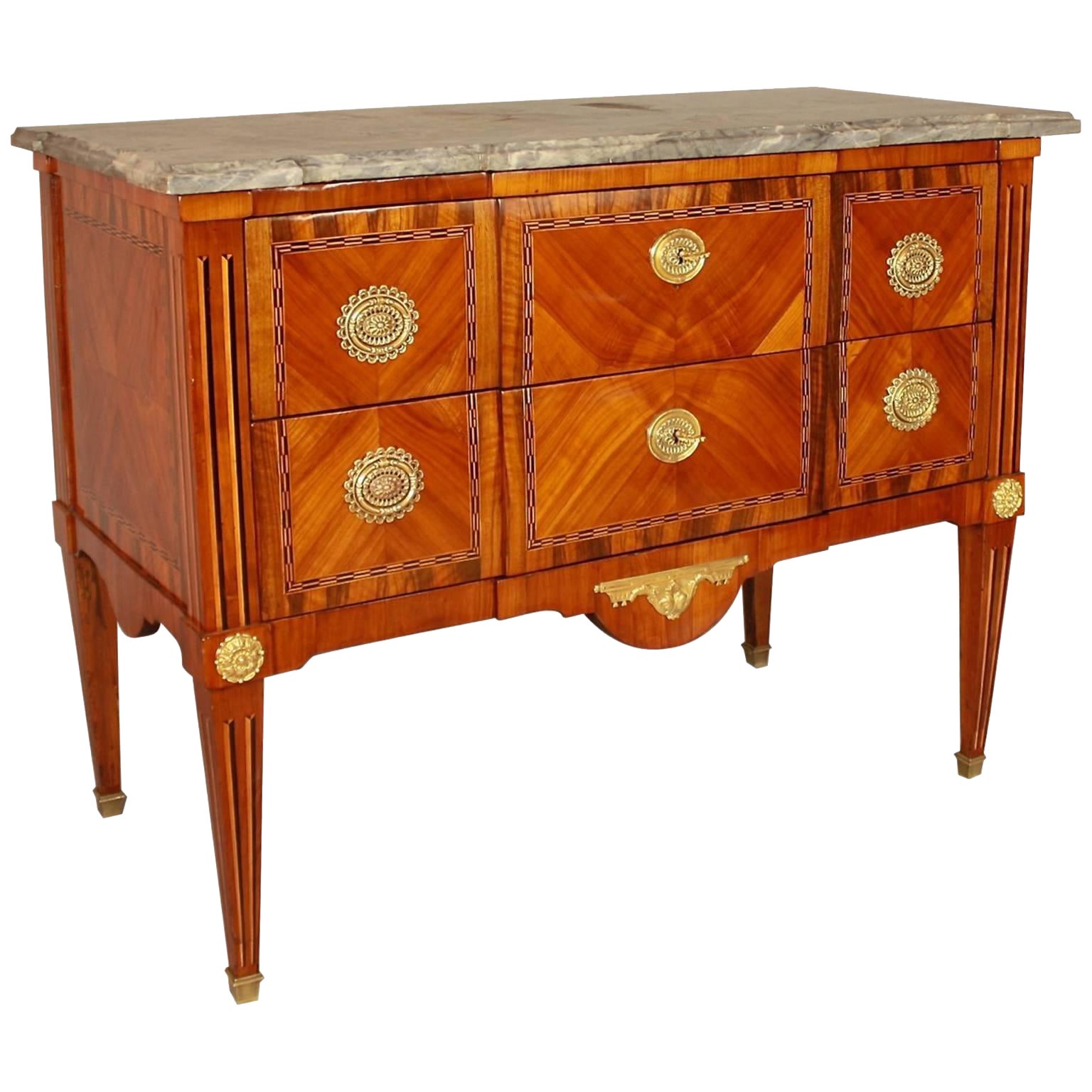 18th Century French Louis XVI Gilt-Bronze Mounted Geometrical Marquetry Commode