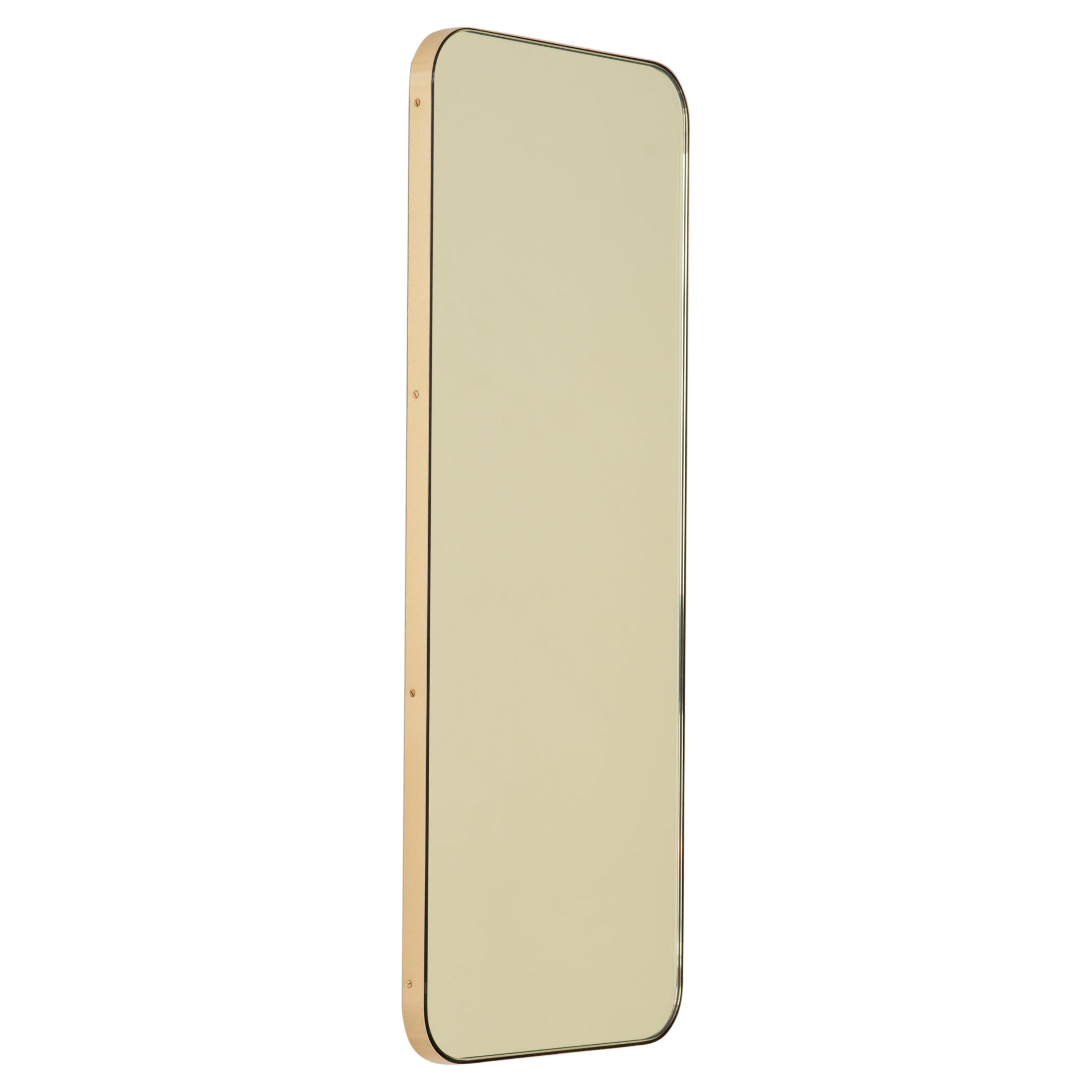 Quadris Gold Tinted Rectangular Contemporary Mirror with a Brass Frame, Small