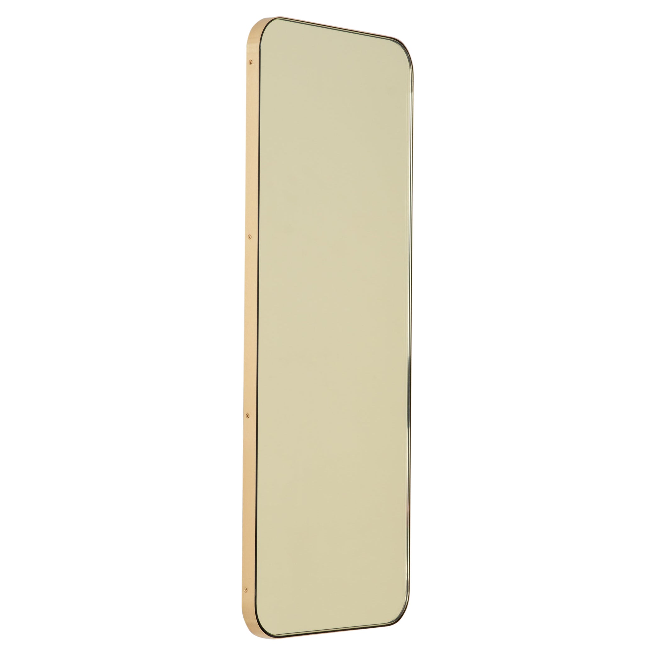 Quadris Gold Tinted Contemporary Rectangular Mirror with Brass Frame, XL For Sale