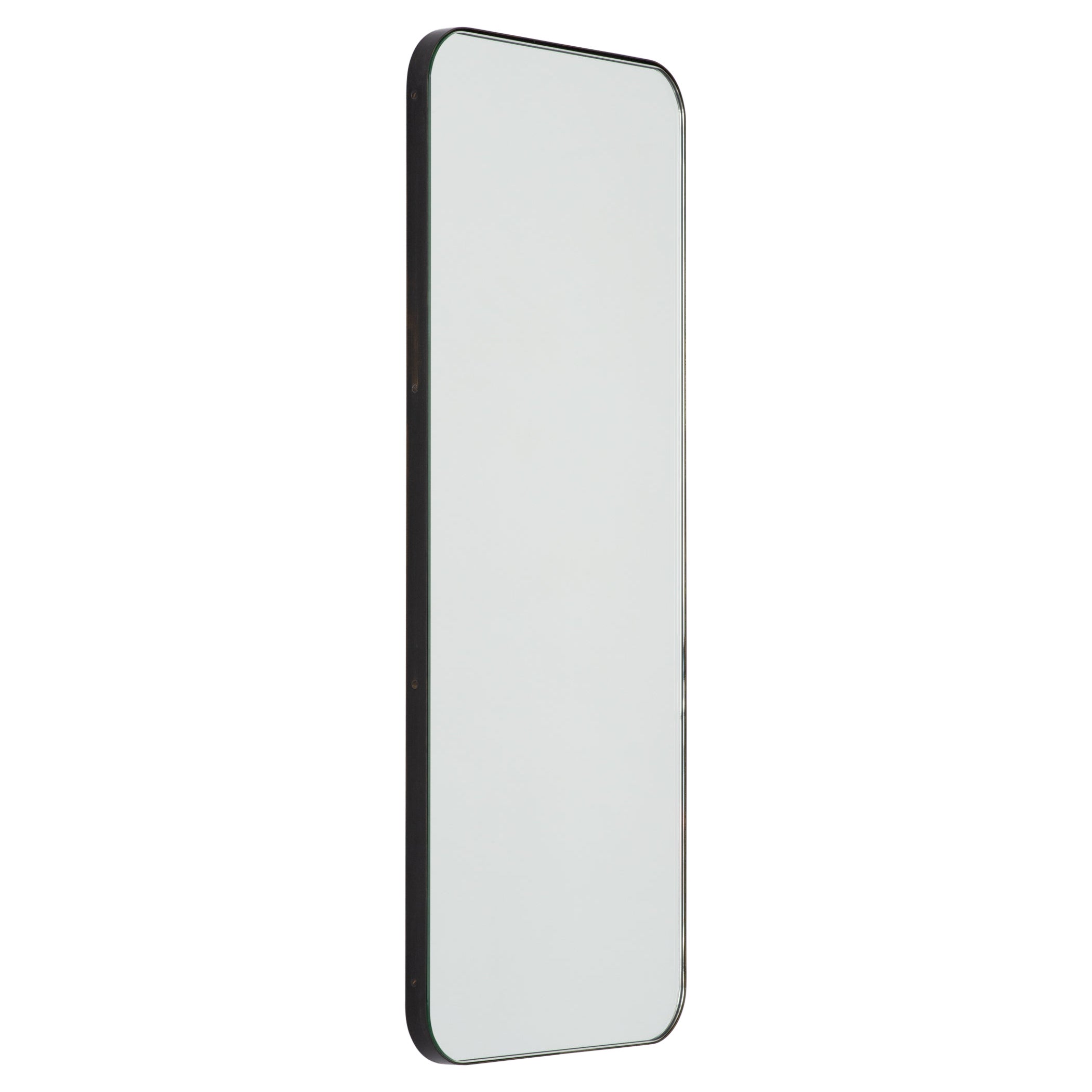 Quadris Rectangular Minimalist Mirror with a Black Frame, Small For Sale