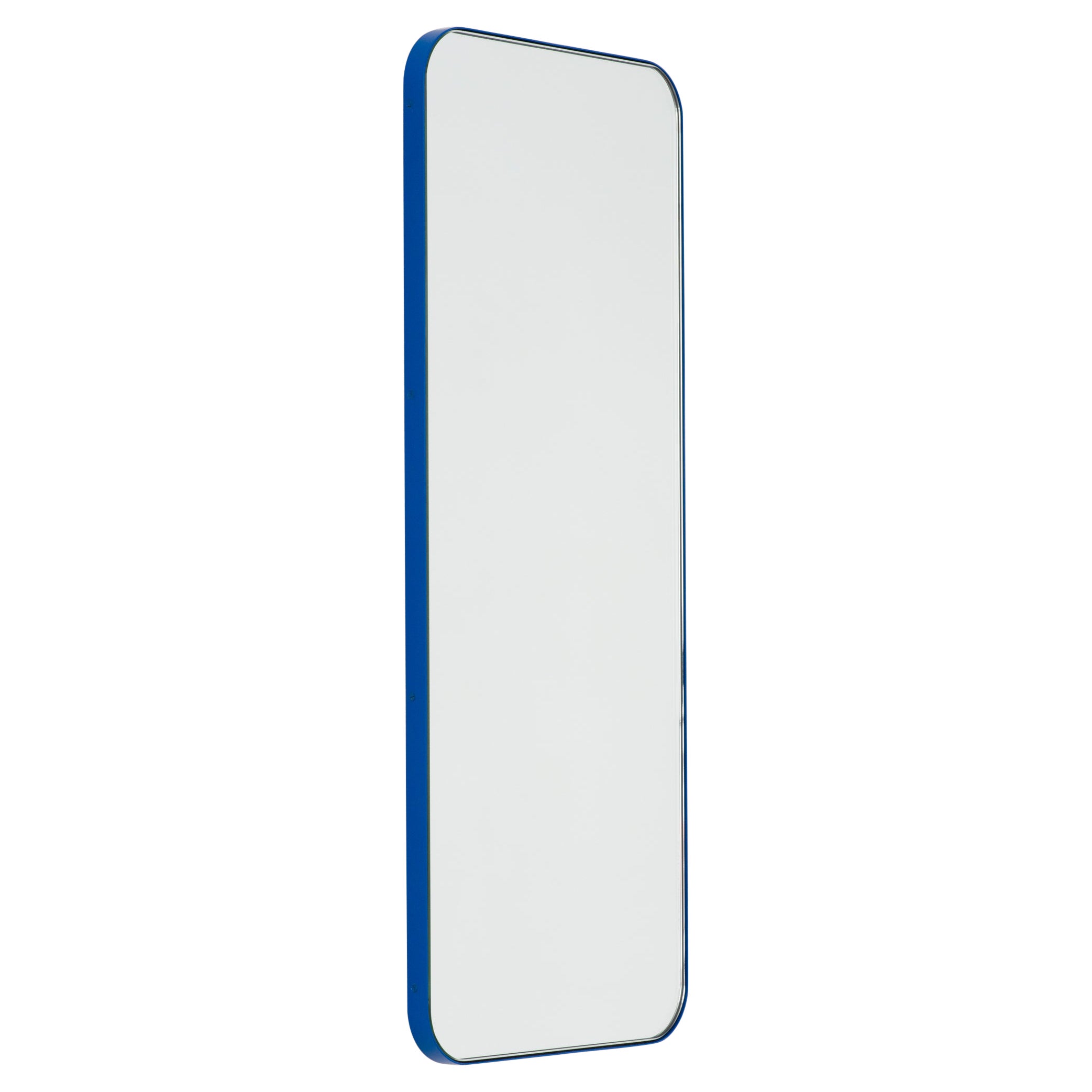 Quadris Rectangular Modern Mirror with a Blue Frame, Small For Sale