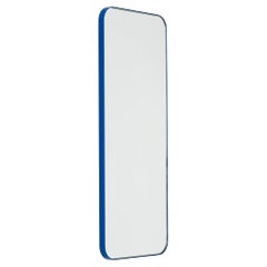Quadris Rectangular Modern Customisable Mirror with a Blue Frame, Small