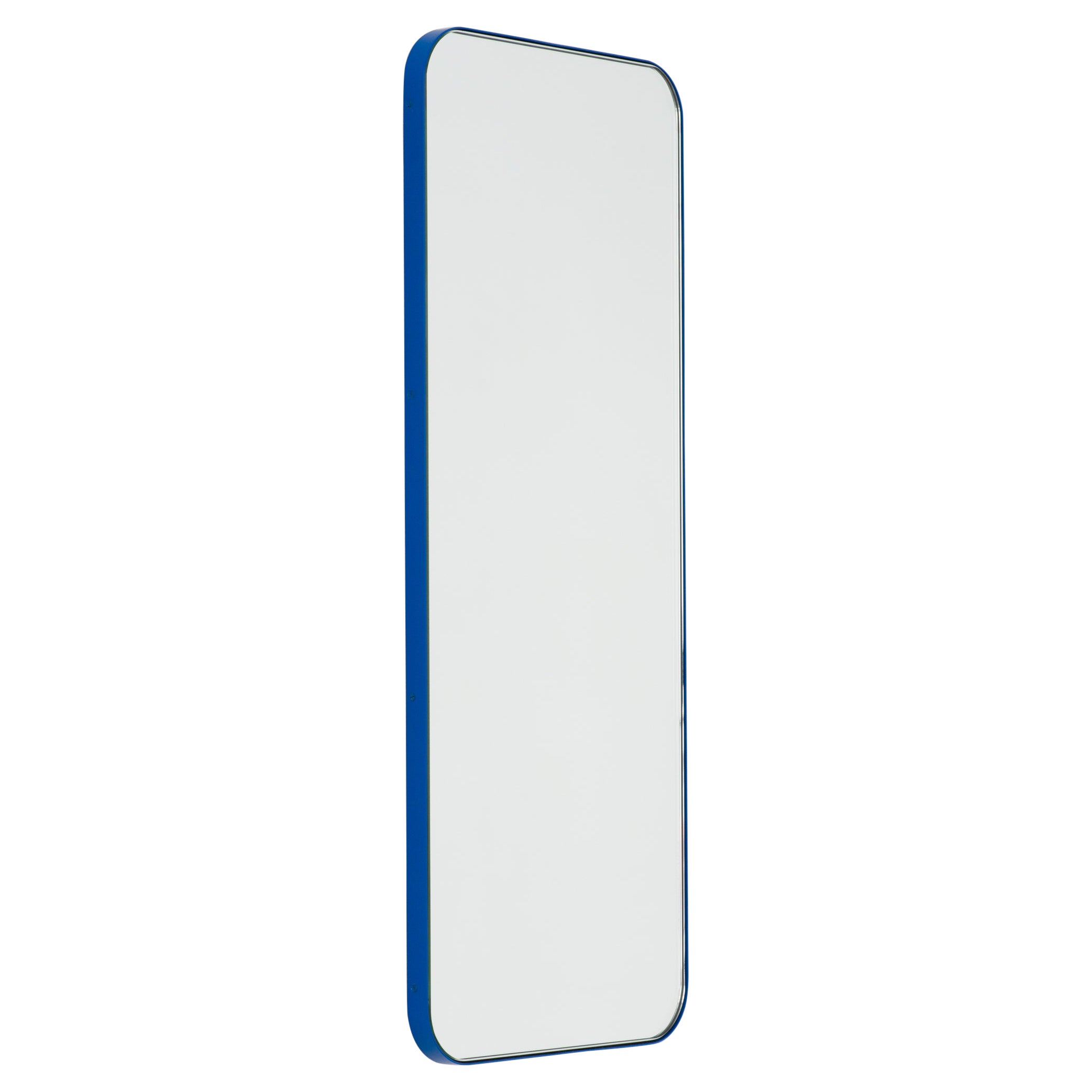 Quadris Rectangular Modern Wall Mirror with a Blue Frame, XL For Sale