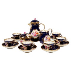 19th Century Meissen Coffee Set for 6 Persons, Cobalt, Bouquets and Gold Decor