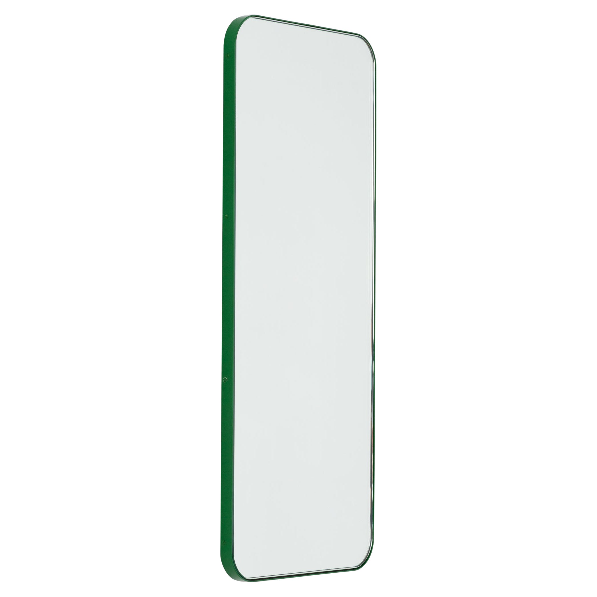 Quadris Rectangular Modern Mirror with a Green Frame, Small For Sale