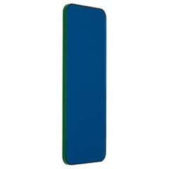 Quadris Rectangular Modern Blue Mirror with a Green Frame, Small