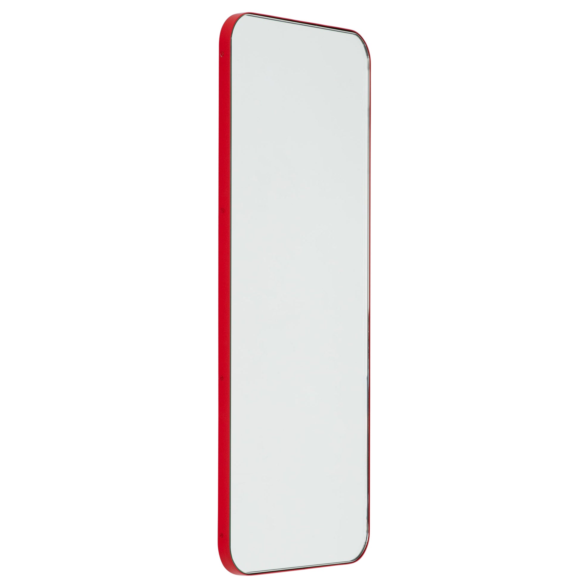 Quadris Rectangular Minimalist Mirror with a Red Frame, Small For Sale