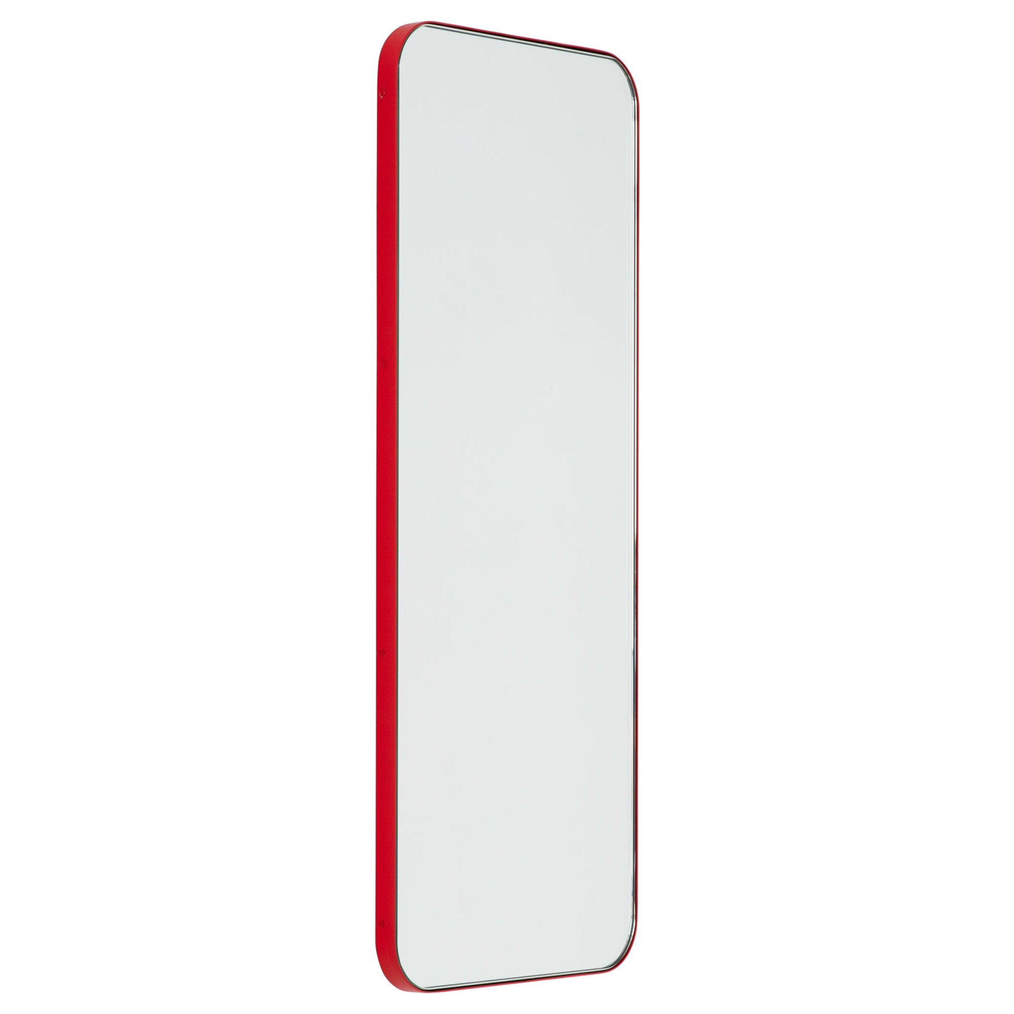 Quadris Rectangular Modern Spiegel mit rotem Rahmen, XL im Angebot