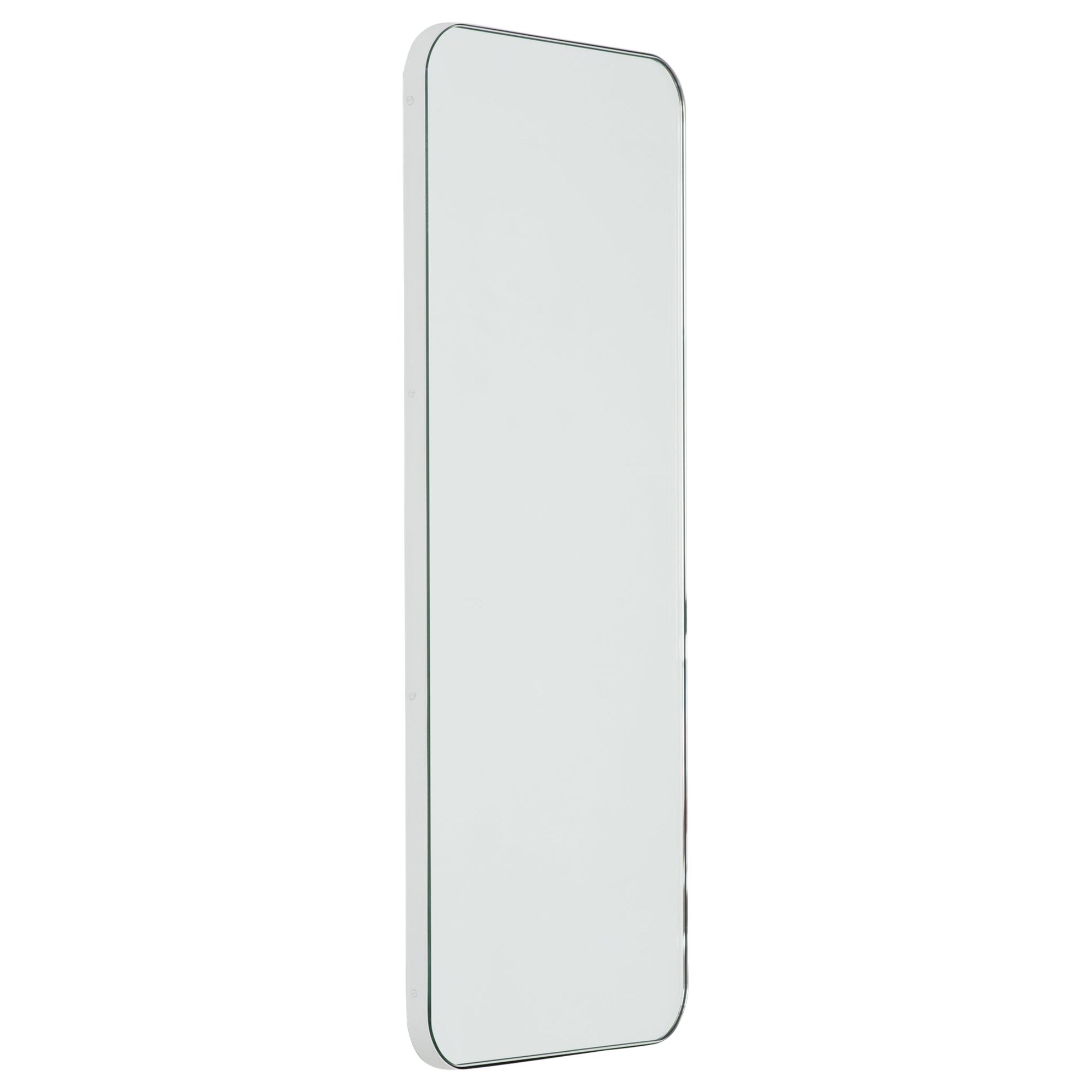 Quadris Rectangular Minimalist Wall Mirror with a White Frame, Medium For Sale