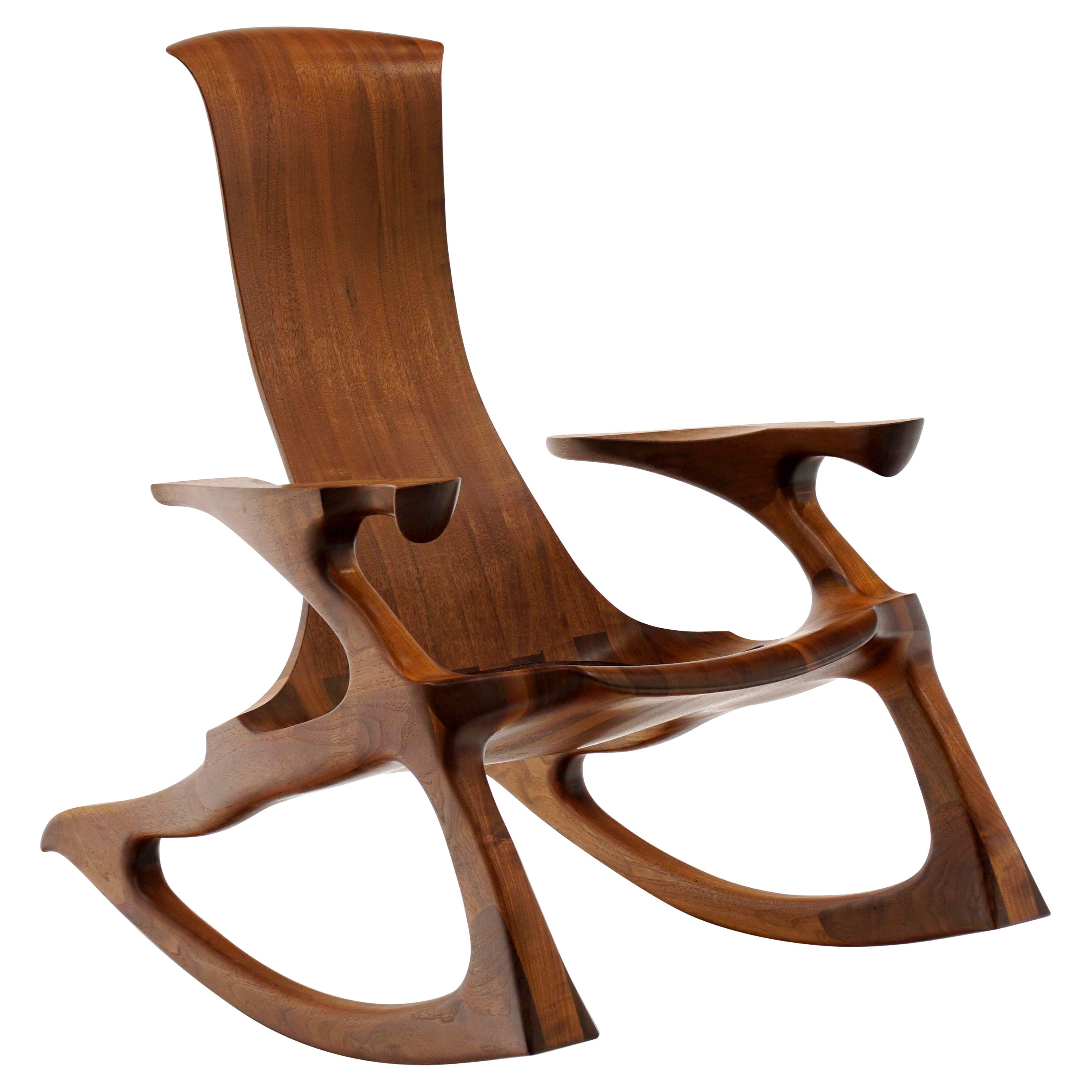 American Studio Craft Sculptural Walnut Rocking Chair, Hand Crafted, Marked
