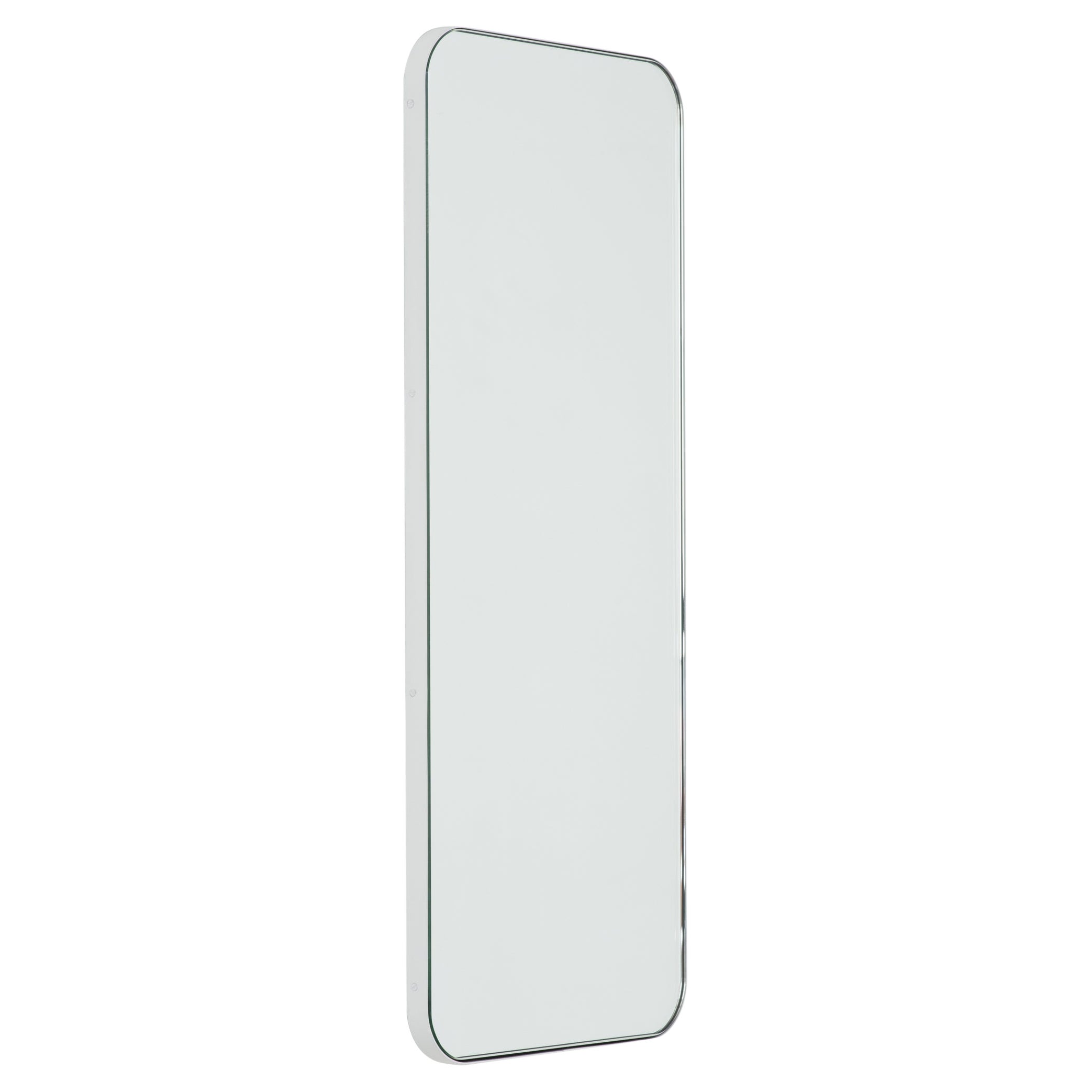 Quadris Rectangular Modern Mirror with a White Frame, XL For Sale