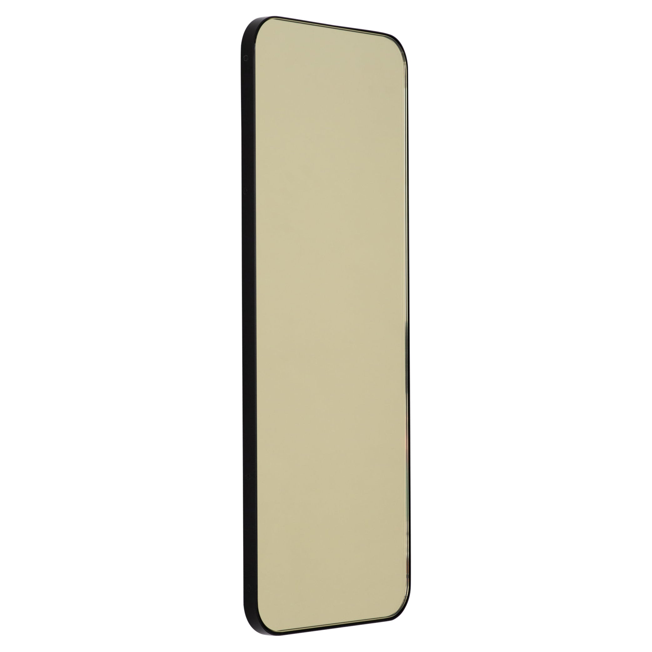 Quadris Gold Tinted Rectangular Contemporary Mirror with a Black Frame, Small