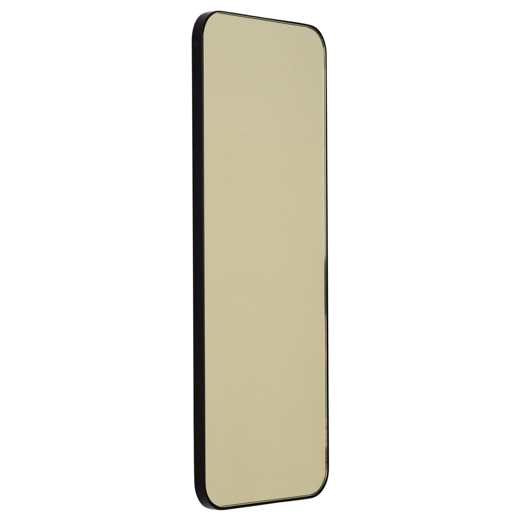 Quadris Gold Tinted Rectangular Modern Mirror with a Black Frame, XL For Sale