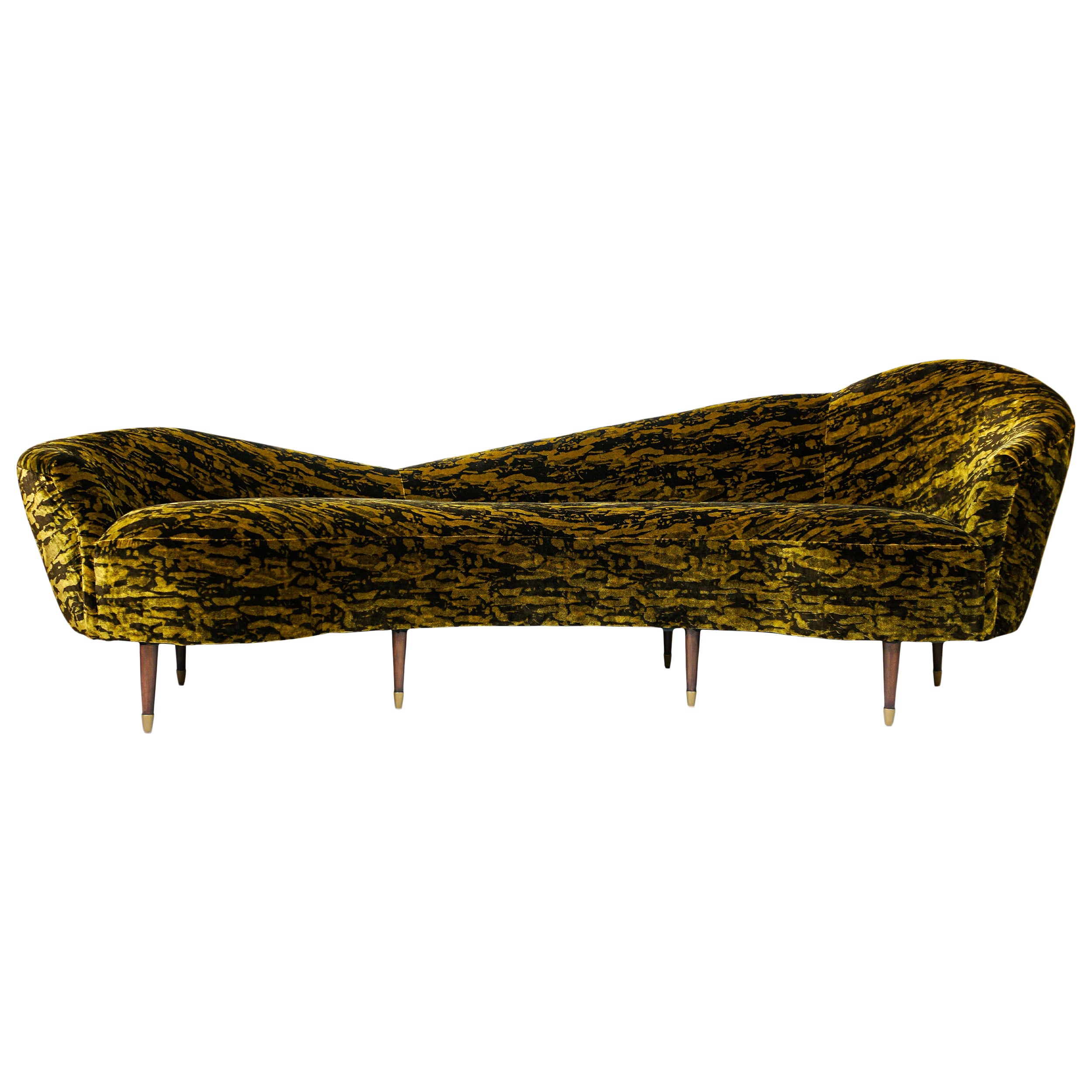 Gold and Brown Velvet Sofa For Sale