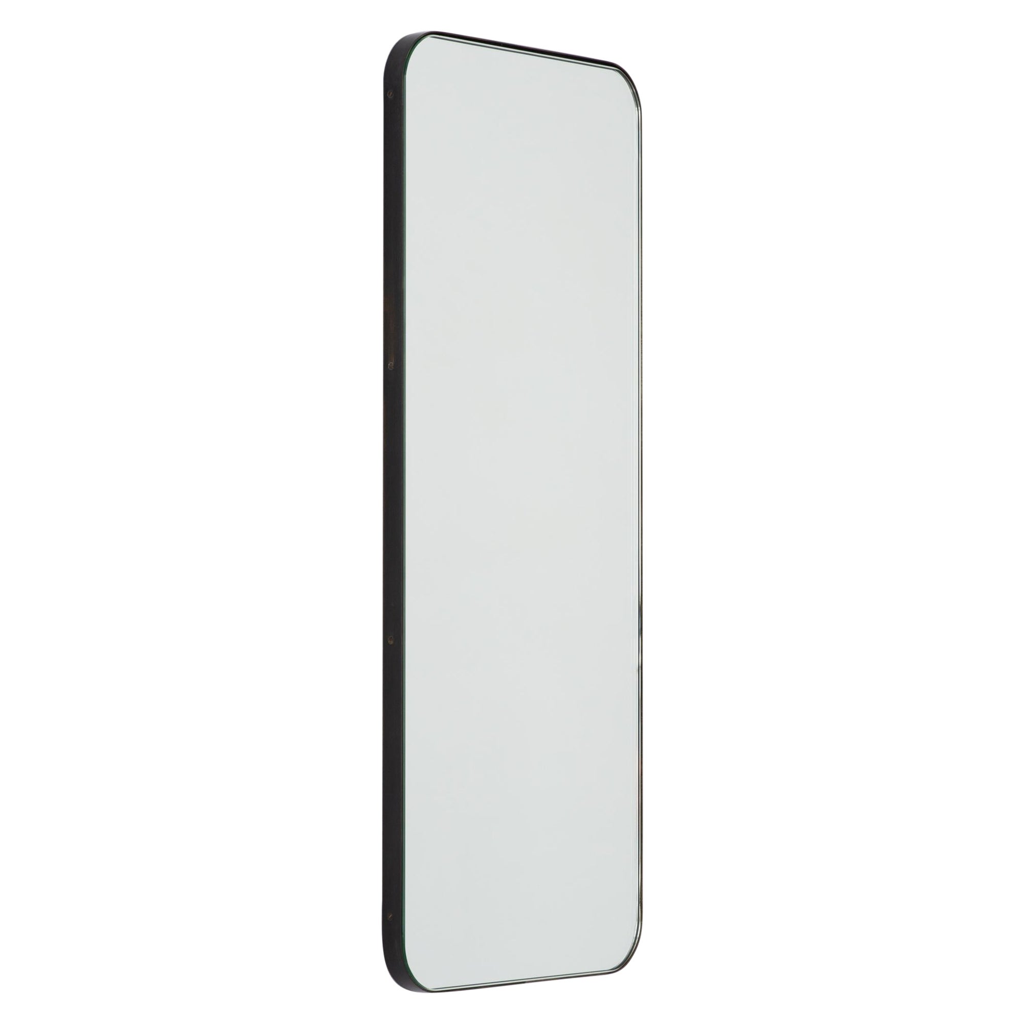Quadris Rectangular Minimalist Mirror with a Patina Frame, Small For Sale