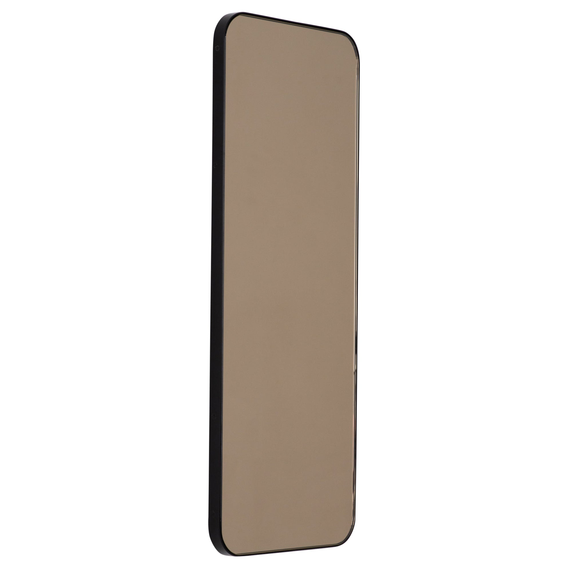 Quadris Bronze Tinted Rectangular Contemporary Mirror with a Black Frame, Small For Sale