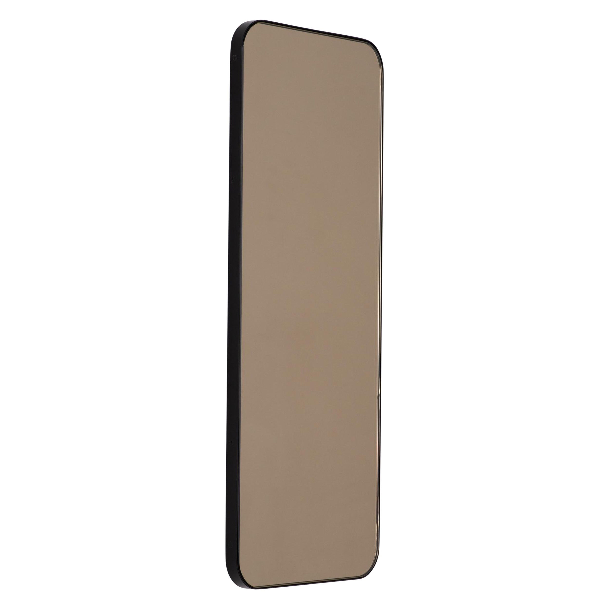 Quadris Bronze Tinted Rectangular Minimalist Mirror with a Black Frame, XL For Sale