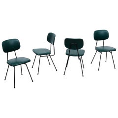 Set of 4 Kembo/Gijs van der Sluis Green Dining Chairs, 1950's