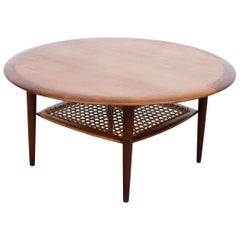 France & Son Teak Coffee Table with Rattan Lower Shelf, 1960's