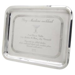 Vintage Christofle of Paris Bar Tray with Engraved Dry Martini Cocktail Recipe
