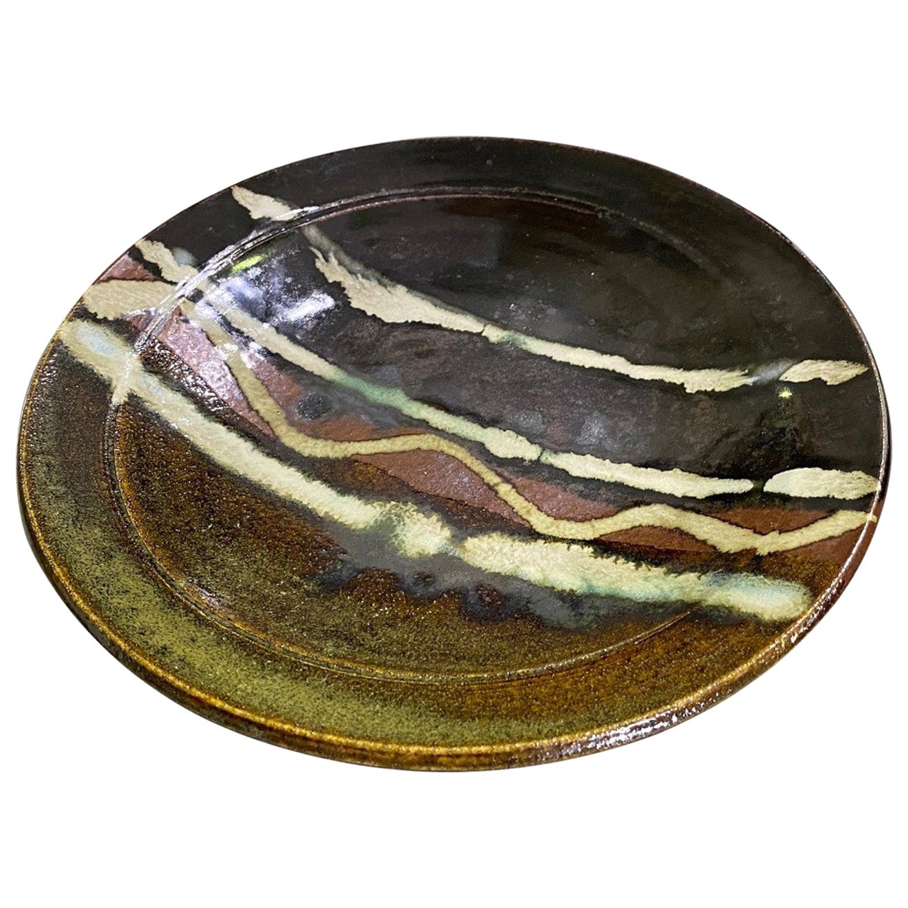 Beautiful Glazed Japanese Signed Mashiko Yaki Mingei Art Pottery Charger Plate