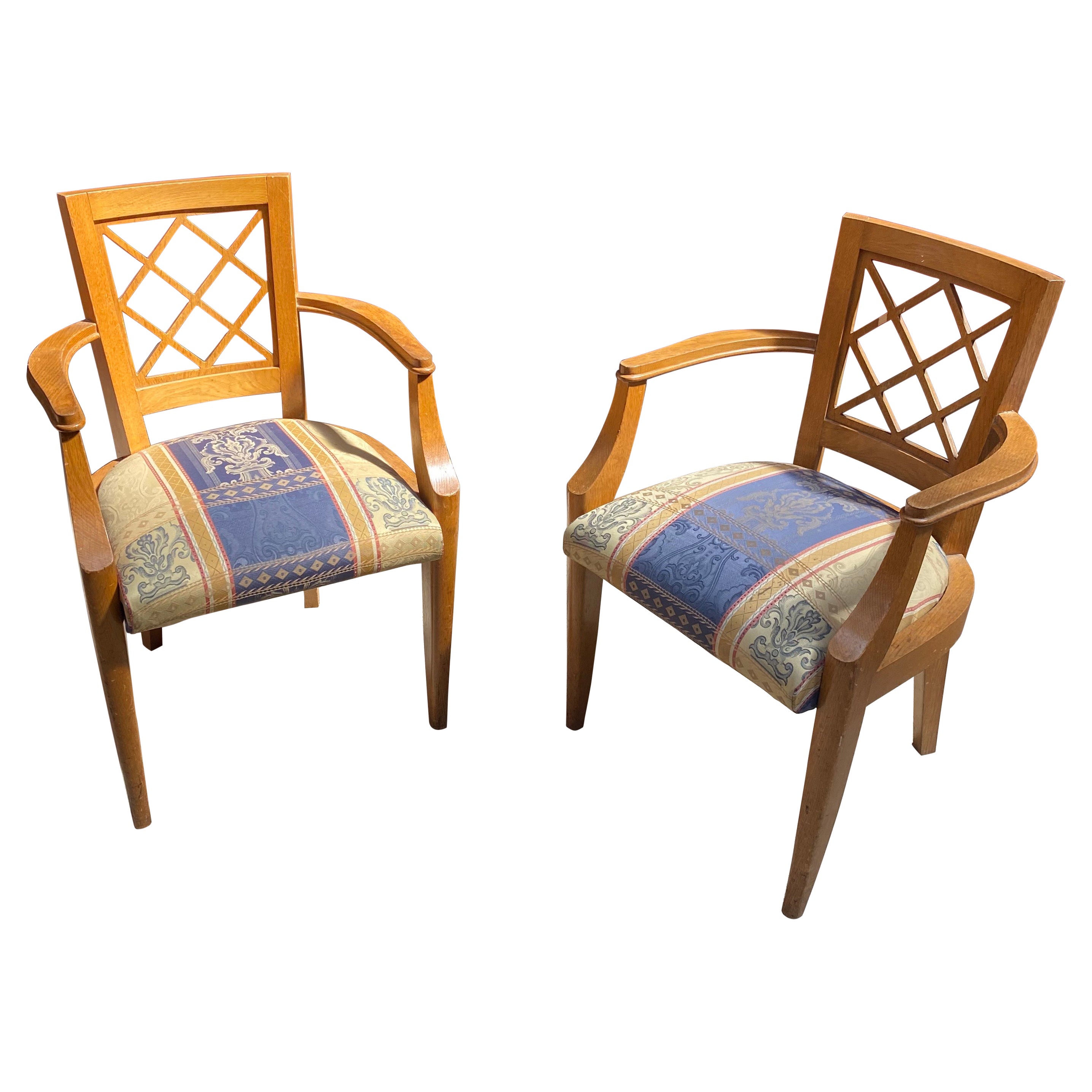2 Art Deco 1940 Oak Armchairs in the Style of Jacques Adnet