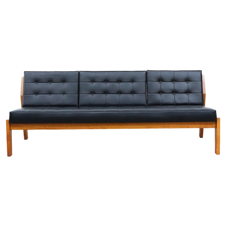 Mogensen Style Large Dutch Armless Oak Slat Back Bench with Black Skai  Cushions For Sale at 1stDibs | armless bench