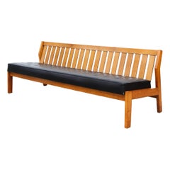 Mogensen Style Large Dutch Armless Oak Slat Back Bench with Black Skai Cushions