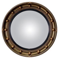 English Round Gilt Framed Convex Mirror (Diameter 16 1/2)