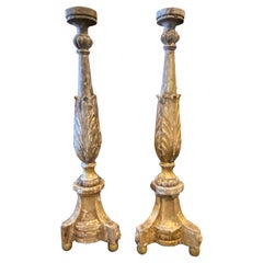 1840s Antique torches siciliennes Empire en bois doré sculpté à la main